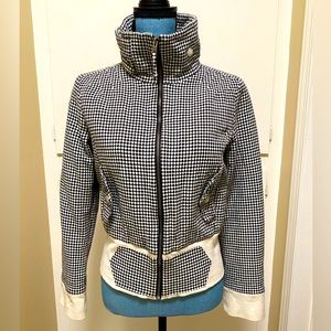 Vintage 60s Black White Checkered Moto Small Crop Jacket zip pockets
